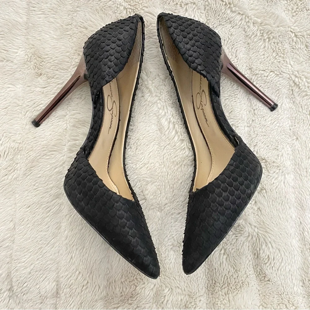 Jessica Simpson Pheona Pump Black Leather Pointed Toe Stiletto Heels Size 9